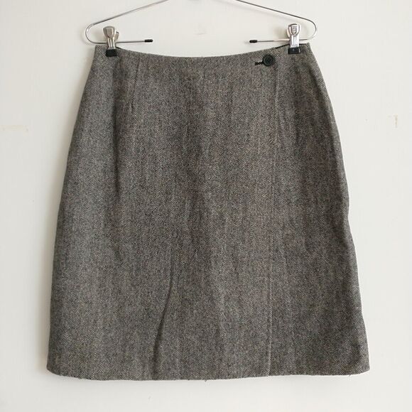 CHARTER CLUB Wrap Skirt 6 Black White Heringbone Wool Blend Tweed Reversible - Picture 1 of 9